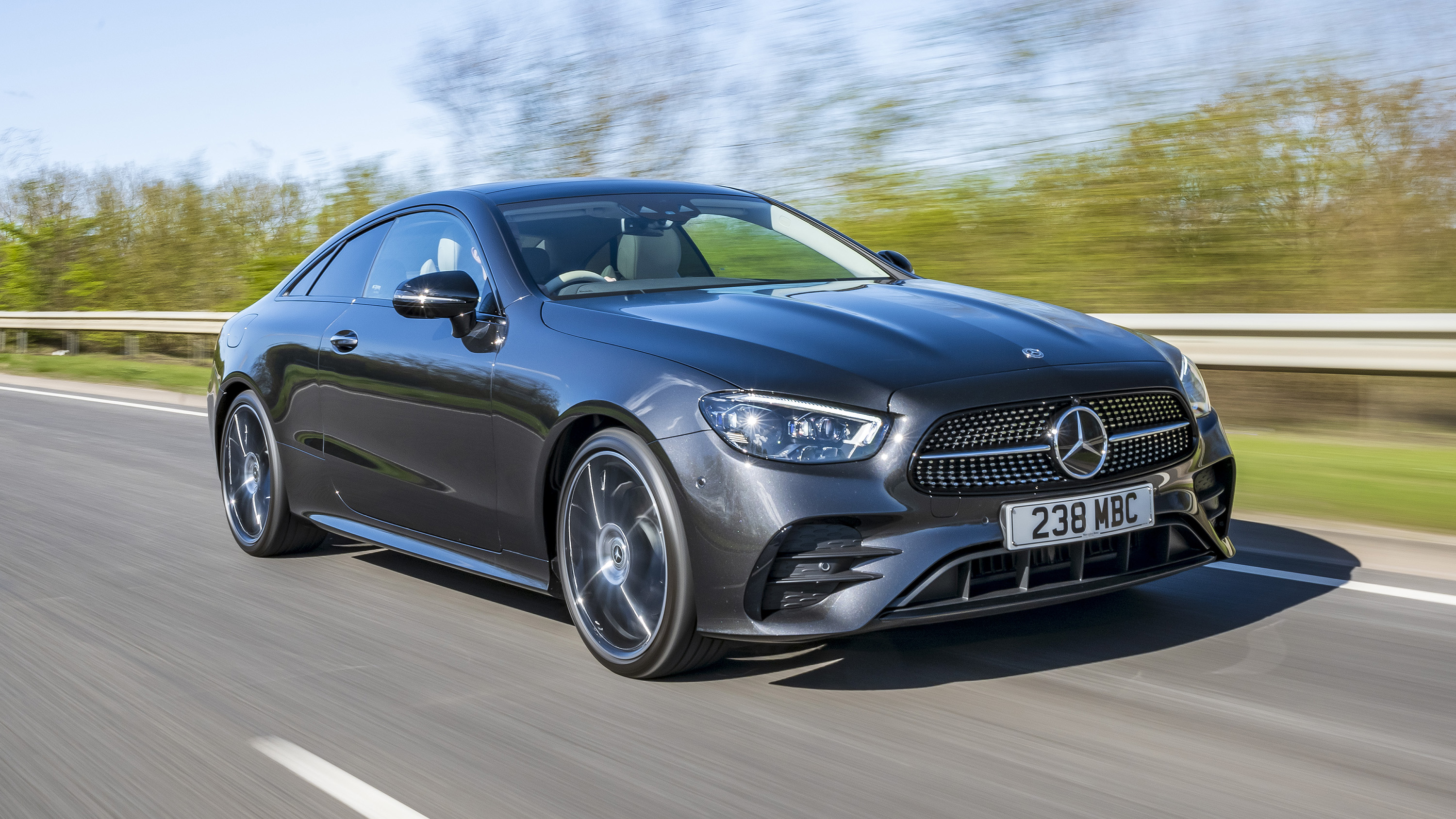 Mercedes E220d Coupe on the road