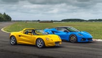 Lotus Elise S1 and Lotus Emira on track