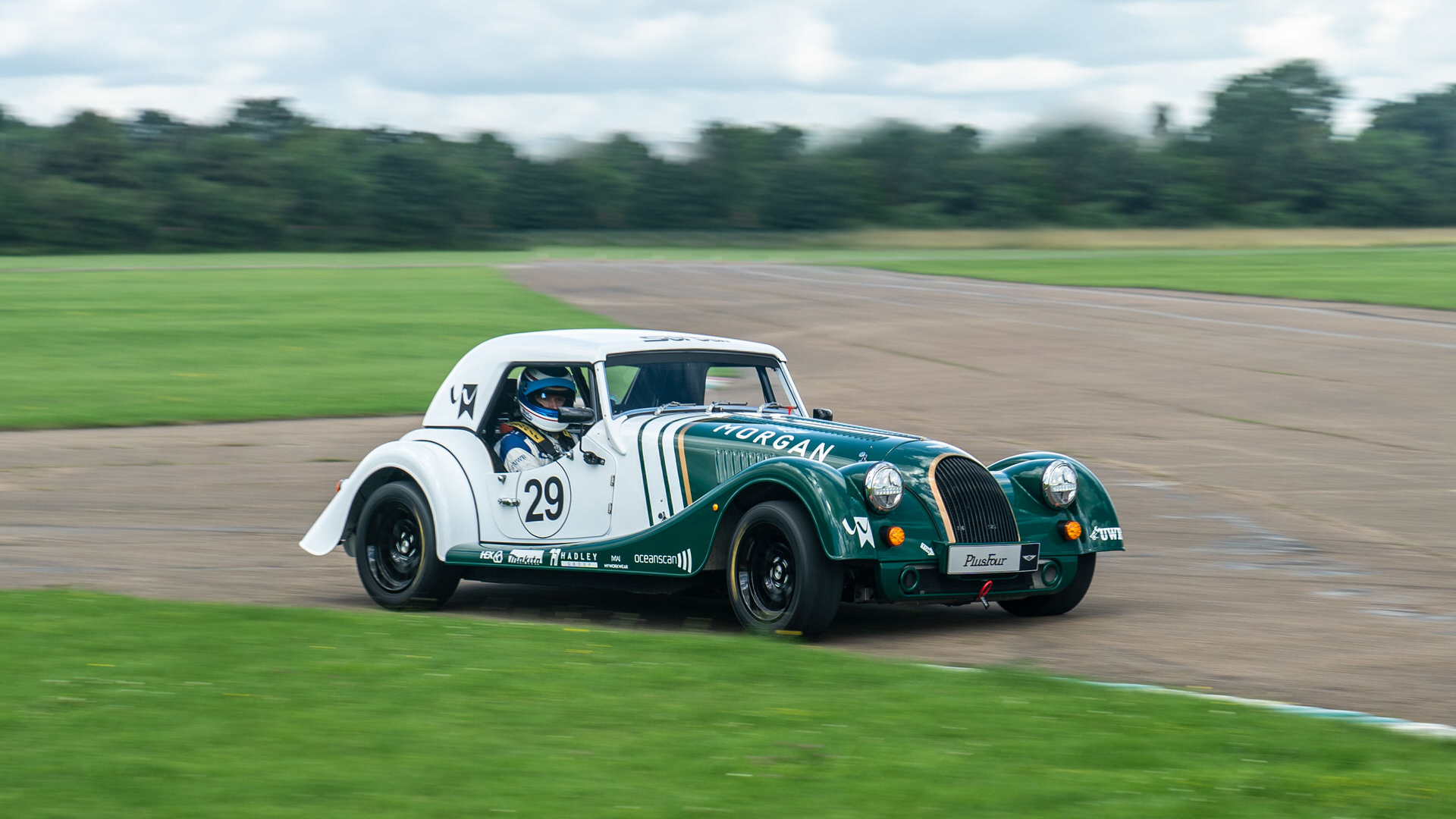 Morgan Plus Four racecar manual cornering