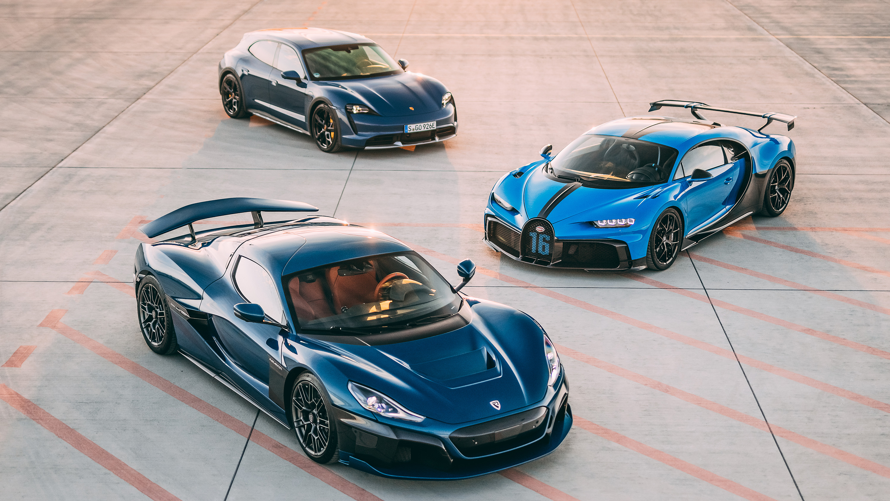 Rimac Nevera, Bugatti Chiron and Porsche Taycan Cross Turismo