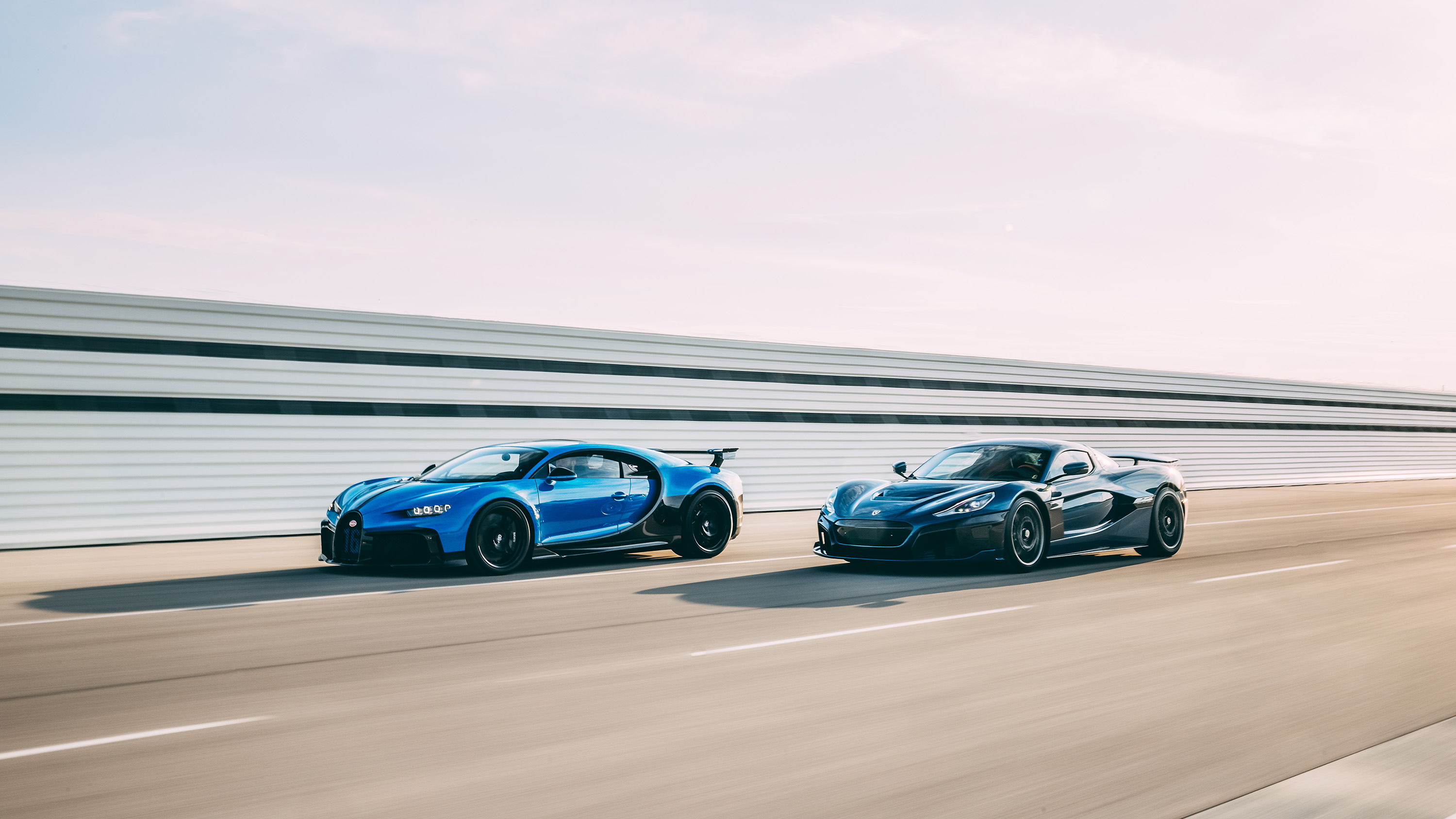 Rimac Nevera and Bugatti Chiron on track together