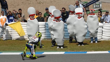 2007 Spanish Grand Prix Valentino Rossi strike celebration