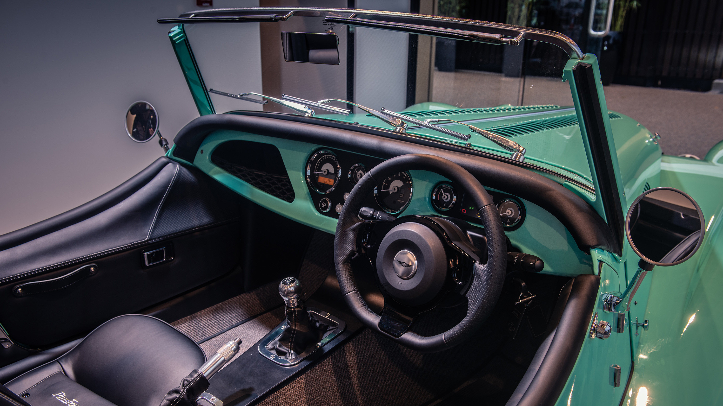 Morgan Plus Four interior dashboard painted Mint Green