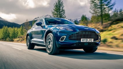 Aston Martin DBX blue front three quarter