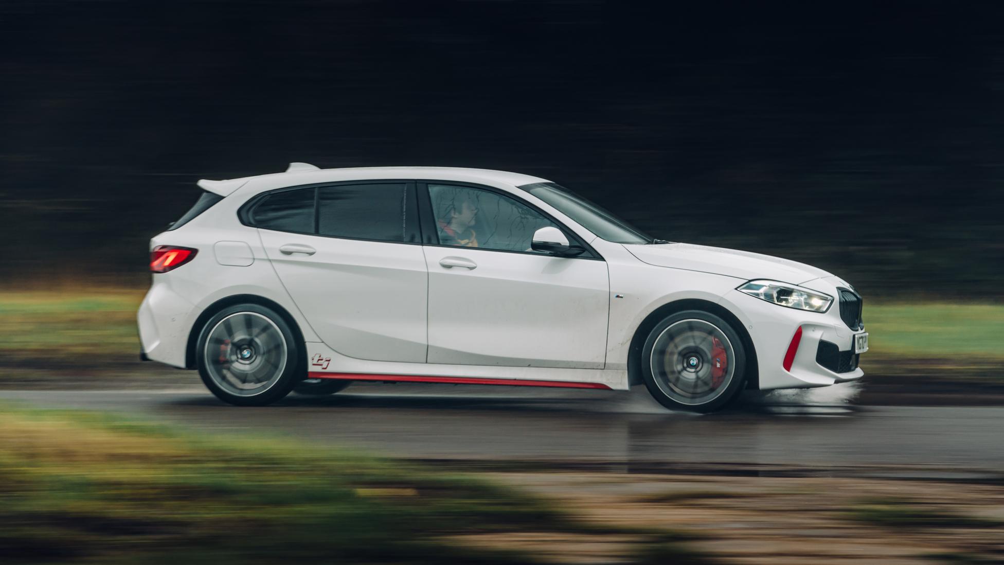 BMW 128ti white and red side profile