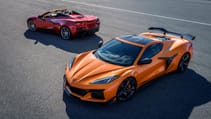 New Corvette Z06 orange with Z07 performance pack and red convertible