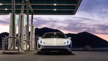 Porsche Taycan Turbo S charging at Electrify America station