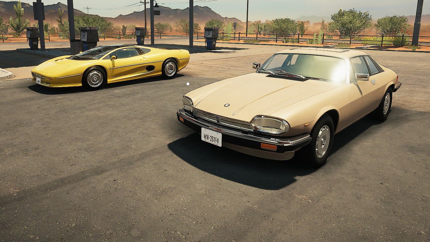 The Jaguar XJ220 side by side with the Jaguar XJS in Car Mechanic Simulator