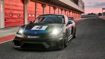 Porsche 718 Cayman GT4 RS Clubsport racecar in pitlane