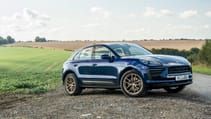 Porsche Macan Gentian Blue on gold wheels front