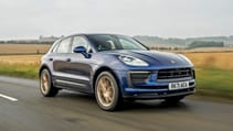 Porsche Macan Gentian Blue on gold wheels front