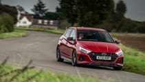 Hyundai i20N red front cornering