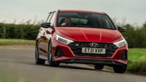 Hyundai i20N red cornering