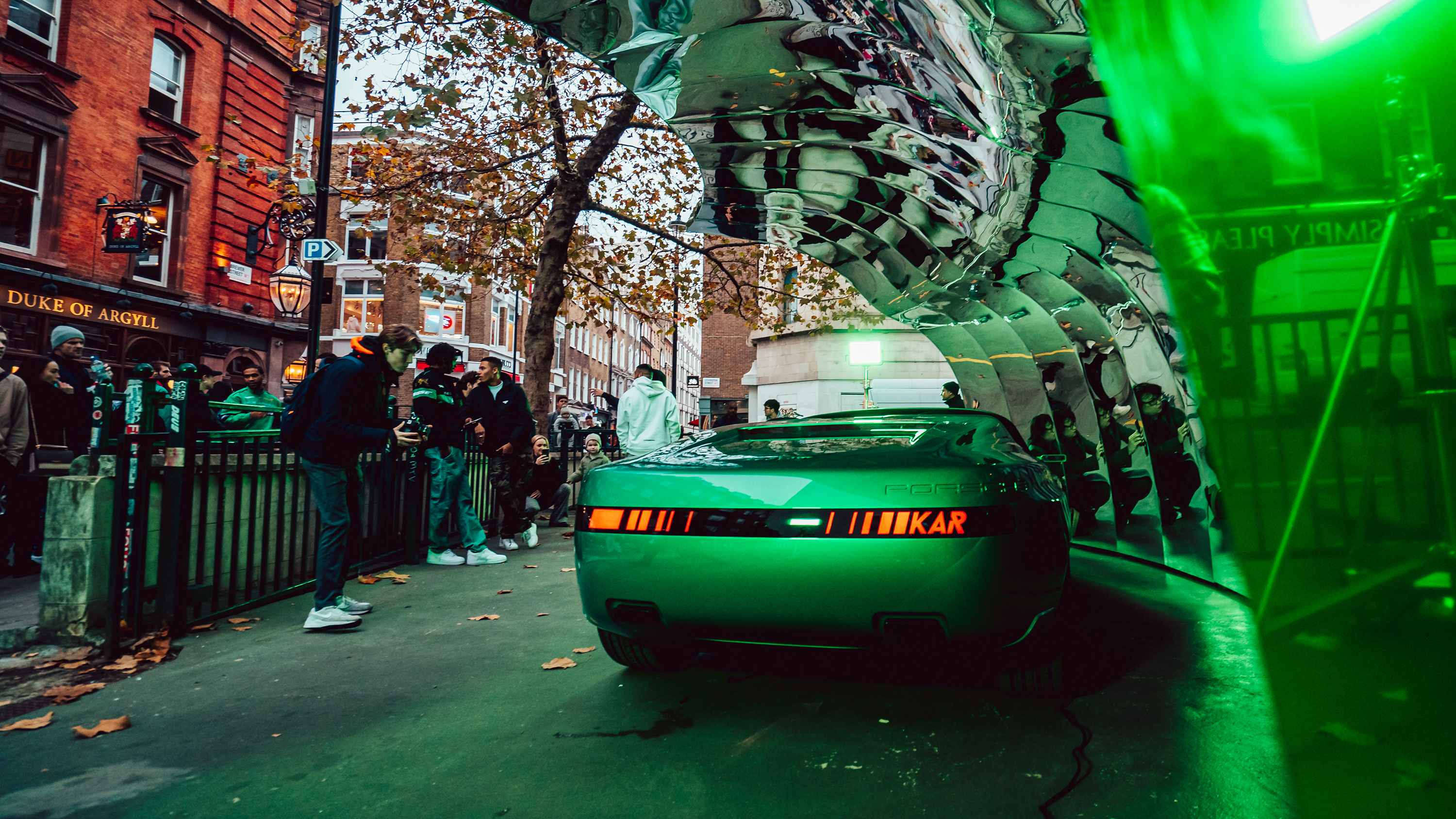 Porsche 968 L'ART green speedster concept on the streets of London