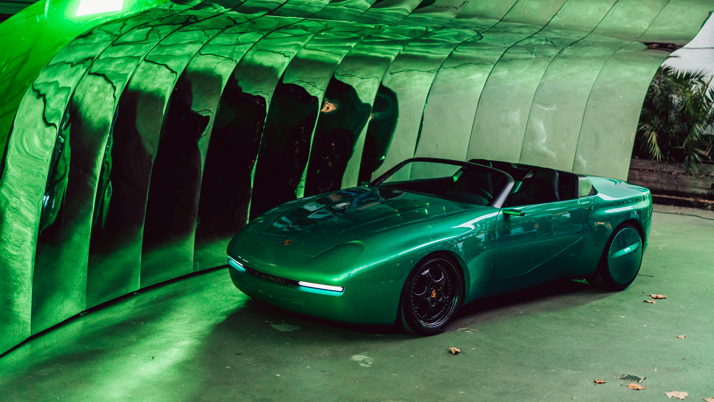 Porsche 968 L'ART green speedster concept on the streets of London