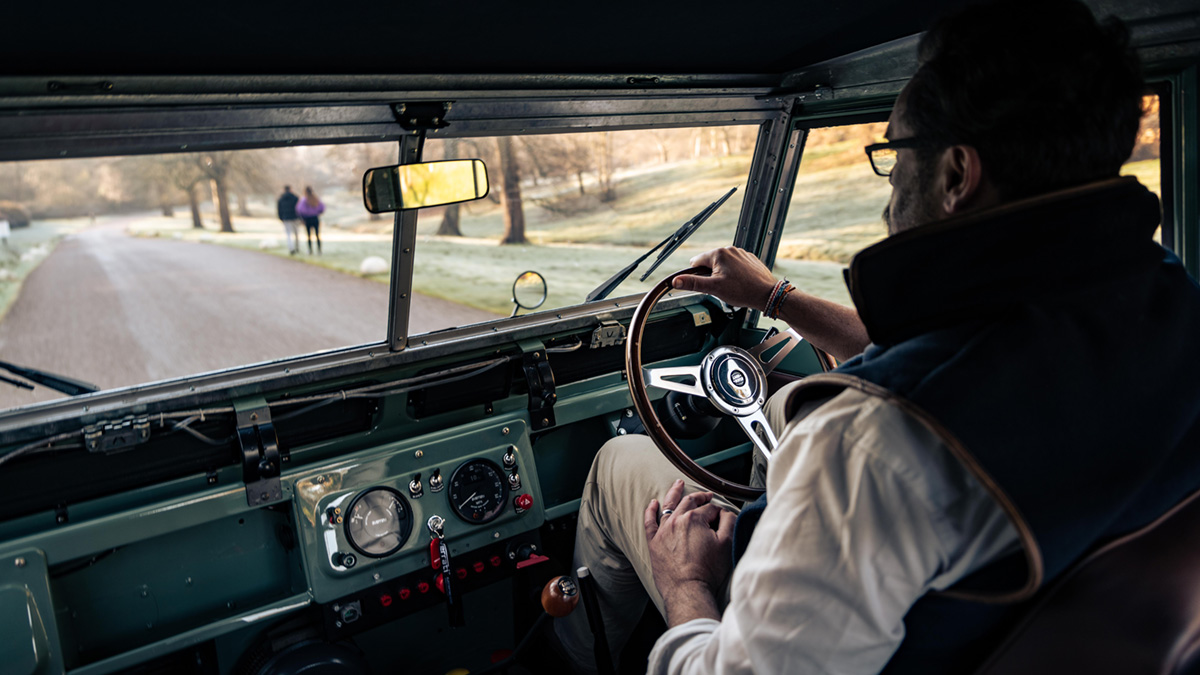 Everrati's Land Rover Series IIA interior driving