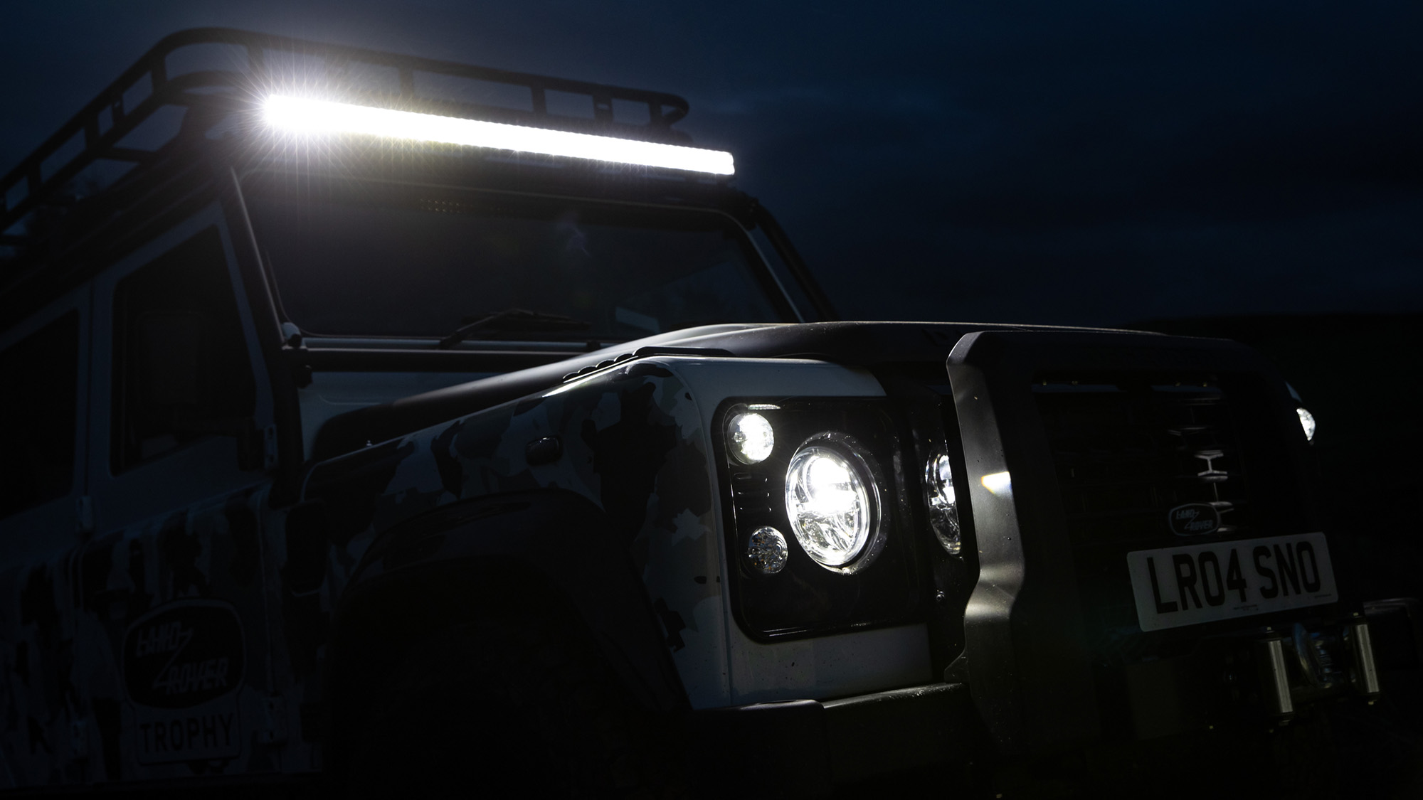 Land Rover Classic Defender Works V8 Trophy II light bar detail