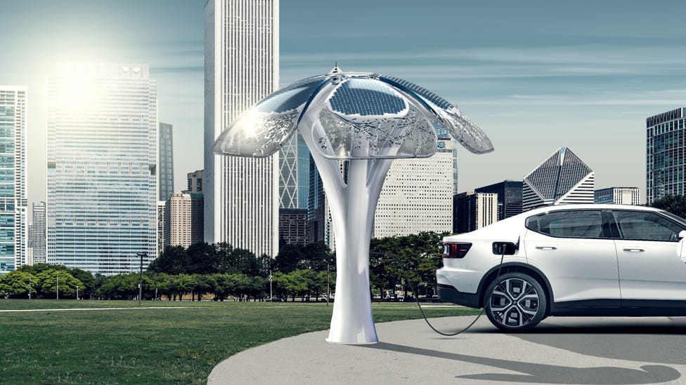 SolarBotanic Tree prototype charging electric car