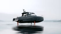 This Candela C-8 electric boat sits above the water like a hydrofoil