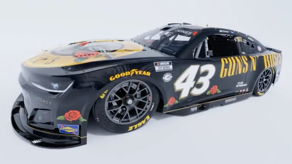 Social media reveal of the Guns N Roses decals on Erik Jones' NASCAR entry