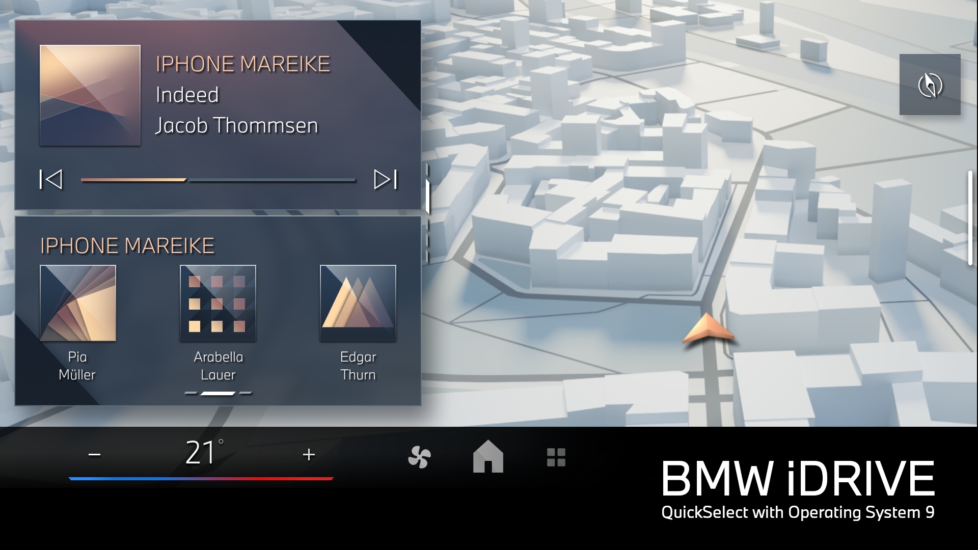 A screenshot of BMW iDrive new display Home Screen