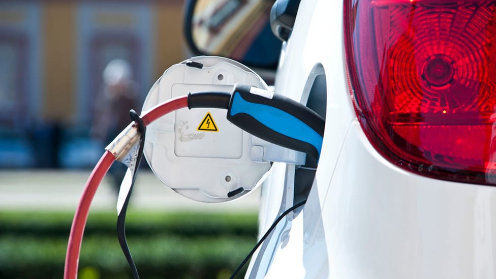 Close up of charging cable in an electric car