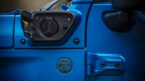 Close up of Jeep Wrangler 4xe, plug-in hybrid port