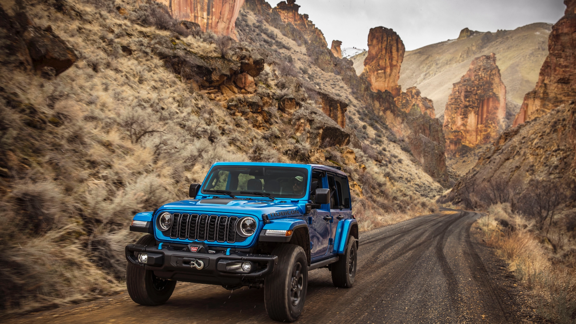 New Jeep Wrangler Rubicon PHEV on a desert road