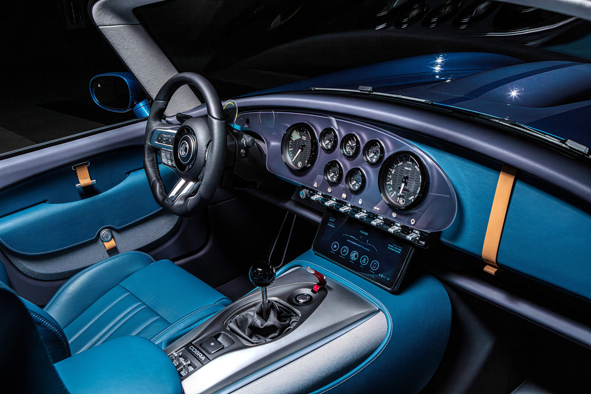 Interior cabin shot of AC Cobra GT Roadster