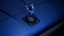 Close up of Spirit of Ecstasy of RR Cullinan Black Badge Blue Shadow