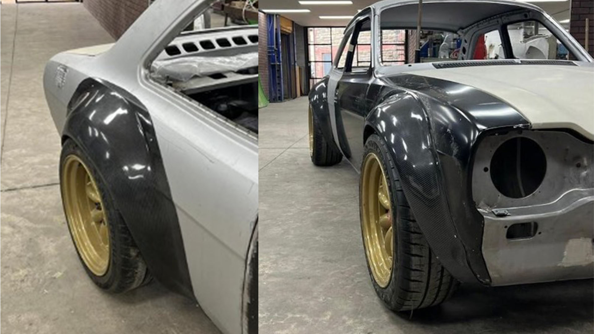 Progress photos of carbon fibre wheel arches on MST Cars Mk1 Eco