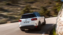 Driving shot of C5 Aircross hybrid, from rear