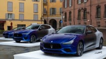 Close up of Maserati Ghibli Trofeo in Modena's Piazza Grande