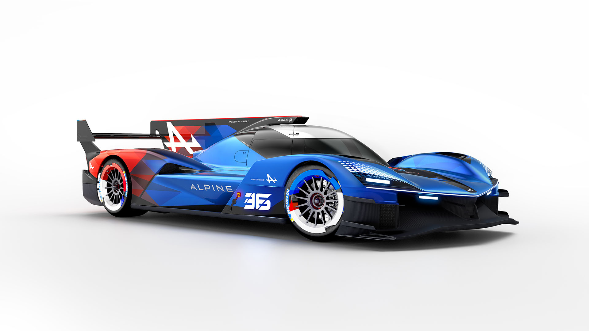 Digital render of new Alpine Le Mans Hypercar in tricolore colours -  front