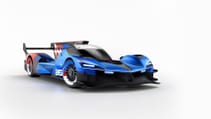 Digital render of new Alpine Le Mans Hypercar in tricolore colours - three quarter front