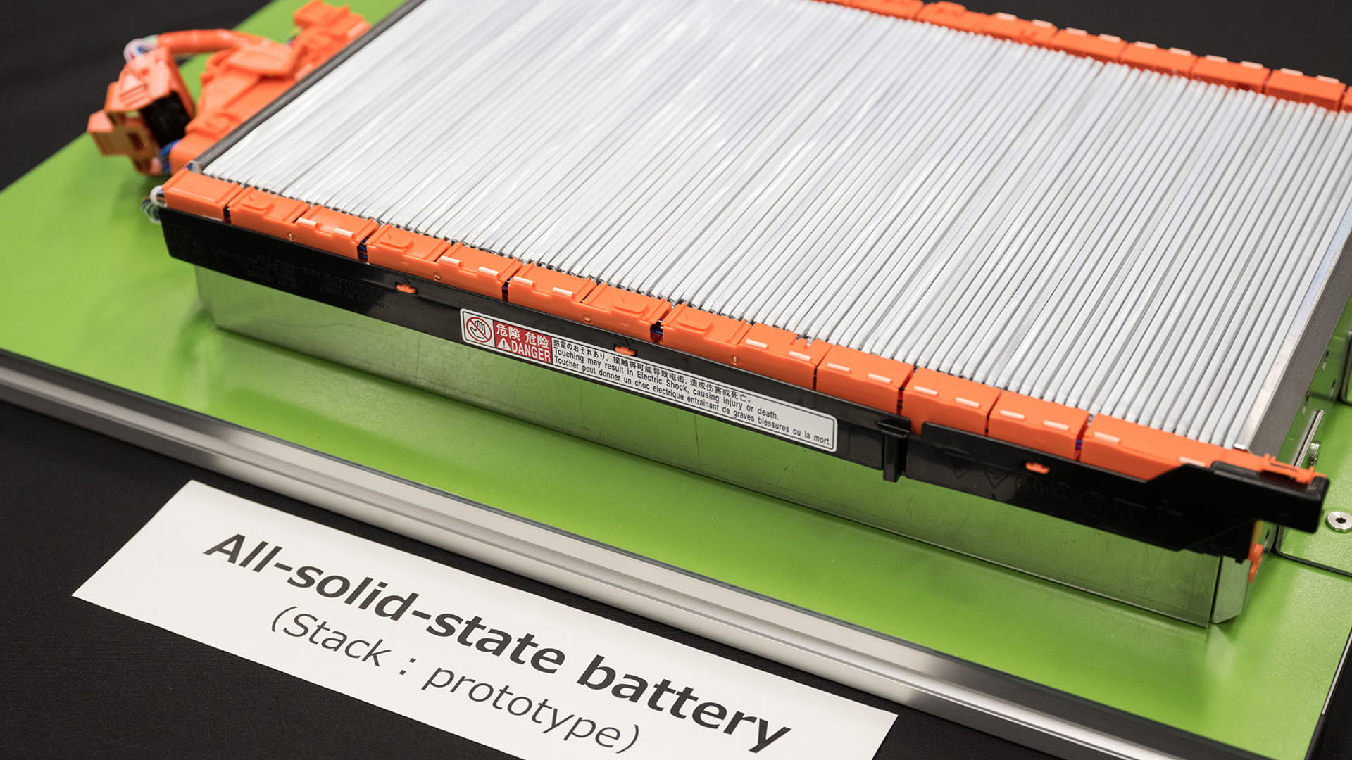 Toyota is working on a solid-state battery, the battery stack prototype showing layers of cells