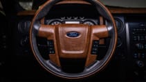 Close up shot of steering wheel of Vilner-modded Ford Raptor