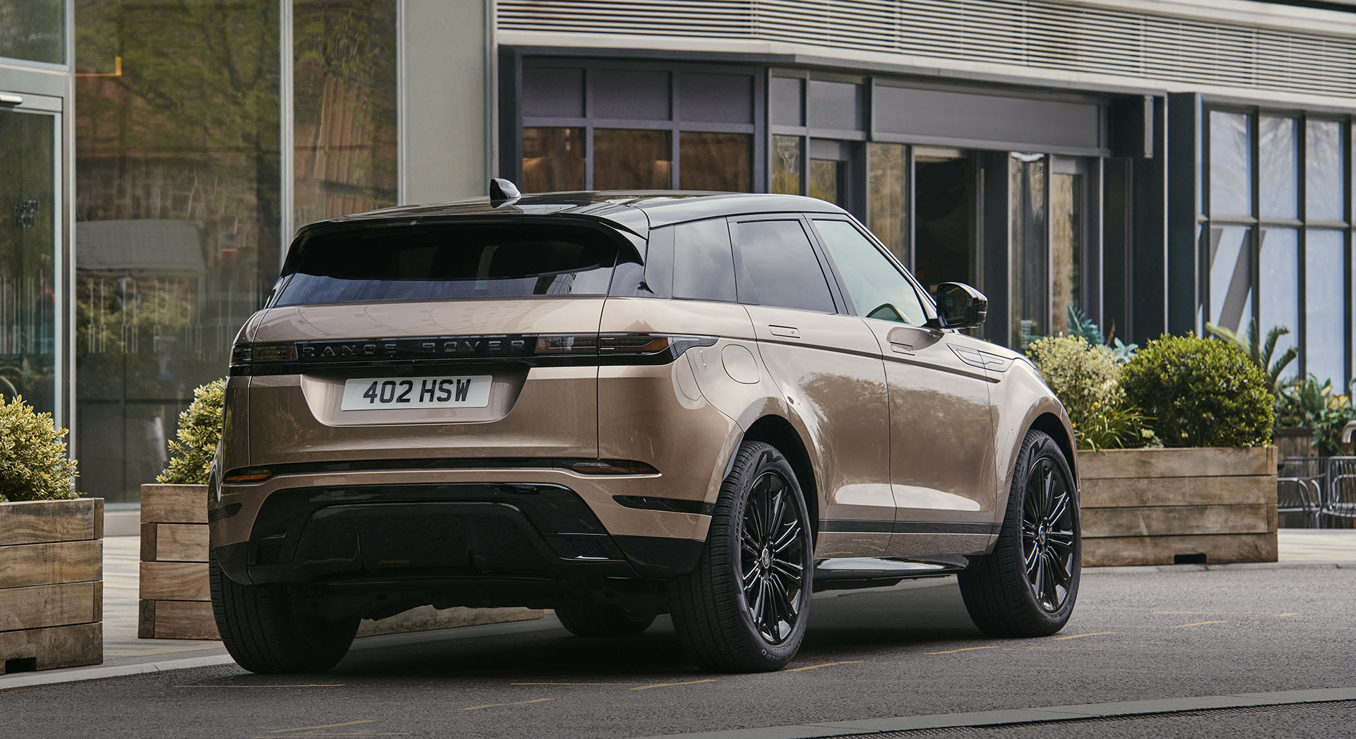 Dynamic shot of Range Rover Evoque facelift 2023 - from rear