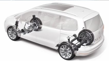 A graphic of the Seat Alhambra showing front wheel drive set-up