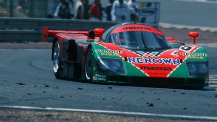 Close up of LMP car on track - showing track rubber 