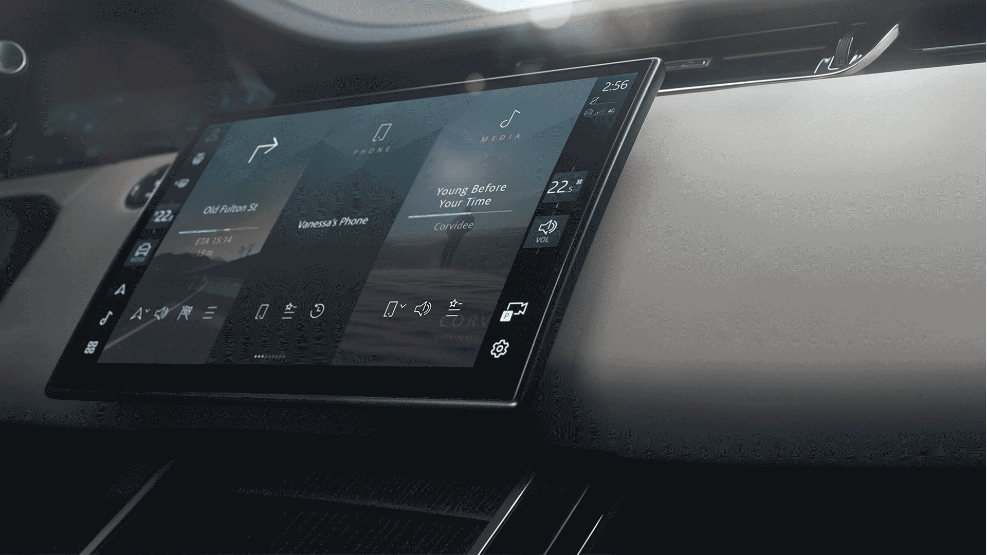 Close up of floating display screen inside RR Evoque