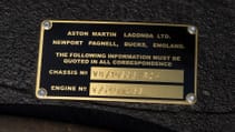 1973 Aston Martin V8 modded for James Bond movie - close up on chassis plaque