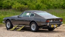 1973 Aston Martin V8 modded for James Bond movie - from back, skis out