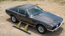 1973 Aston Martin V8 modded for James Bond movie - high angle, skis out