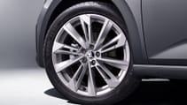 Close-up wheel shot of Skoda Scala