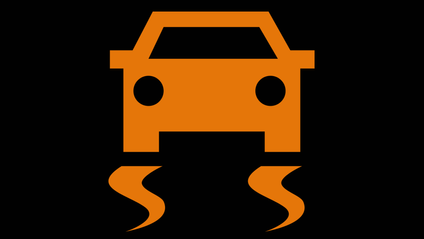 Electronic Stability Control icon of car with skid marks under tyres, as it would display on car dashboard