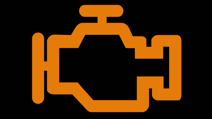 Engine management dash icon in orange, showing outline of engine