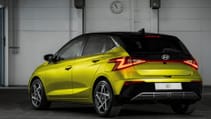 Rear shot of new Hyundai i20 in hot lime colour