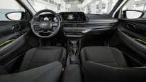 Interior shot of new Hyundai i20 in hot lime colour