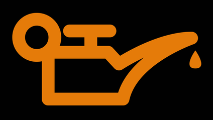 Oil check icon from dashboard, in orange, showing oil can outline with drip from spout